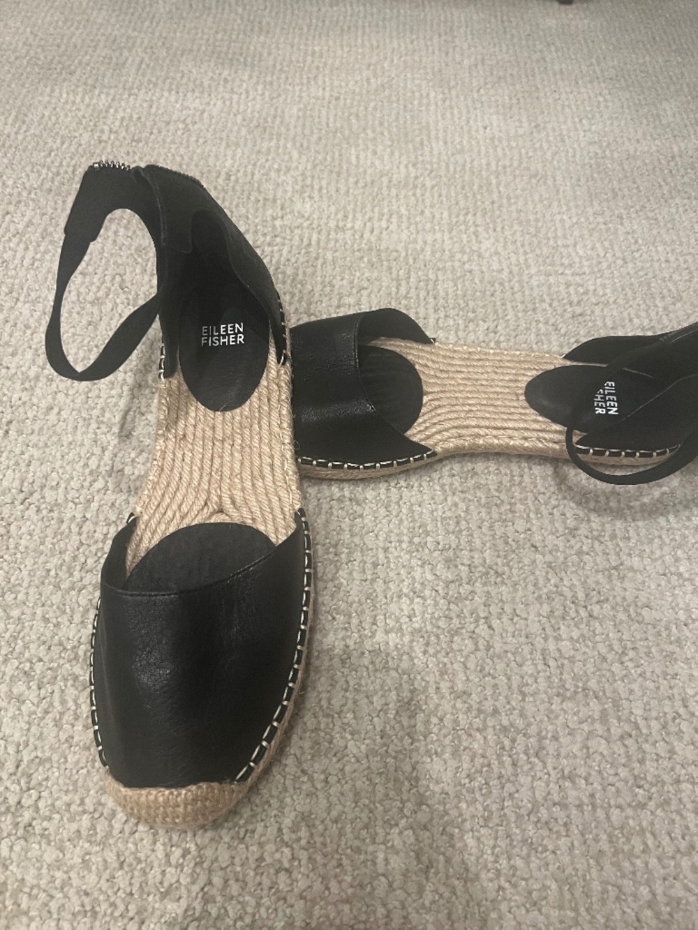 Eileen Fisher Black Leather Espadrille Slingback Sandals Size 10